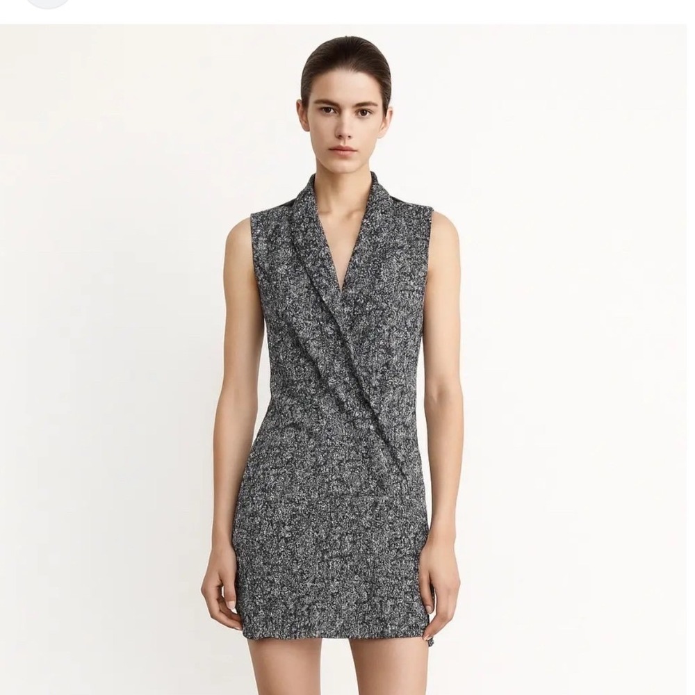 Sandro Paris Black White Sheered Stripe Sleeveless Wrap Mini Dress Size 1 - Picture 7 of 7